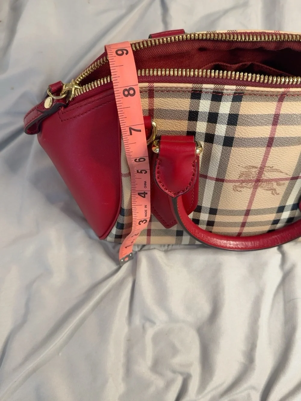 Burberry Haymarket Check Small Blaze Satchel – Military Red